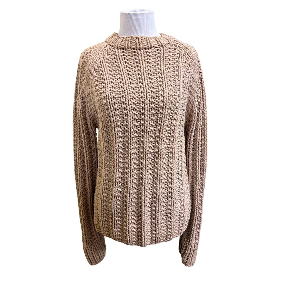 J.Crew Knit by Hand Chunky Fisherman Rib Knit Crewneck Sweater Oatmeal Beige